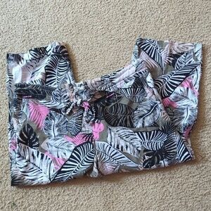 Per Se Linen Blend Tropical Stretch Waist Capri Pants Size Medium